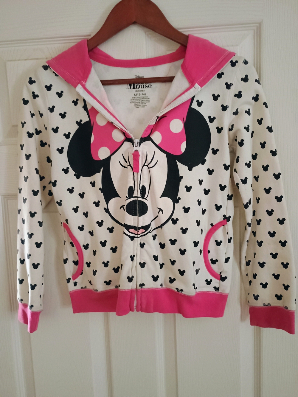 Disney Minnie Mouse White Hoodie Jacket with Pink Accents